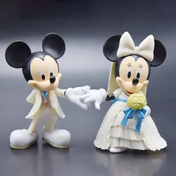 Disney 12cm Mickey Minnie Mouse Wedding Dress Model Dolls Kawaii Figurine Party Cake Diy Decorations Desk Ornament Wedding Gift