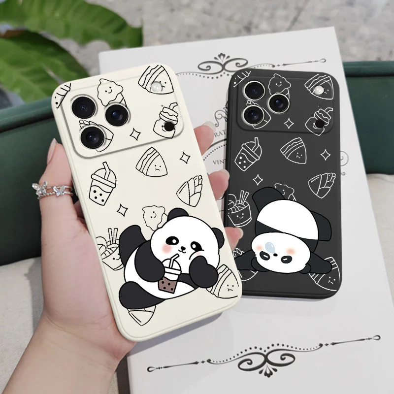 

Milk Tea Panda Phone Case For iPhone 17 Air 16 16e 15 14 13 Pro Max Plus Mini Liquid Silicone Soft Cover