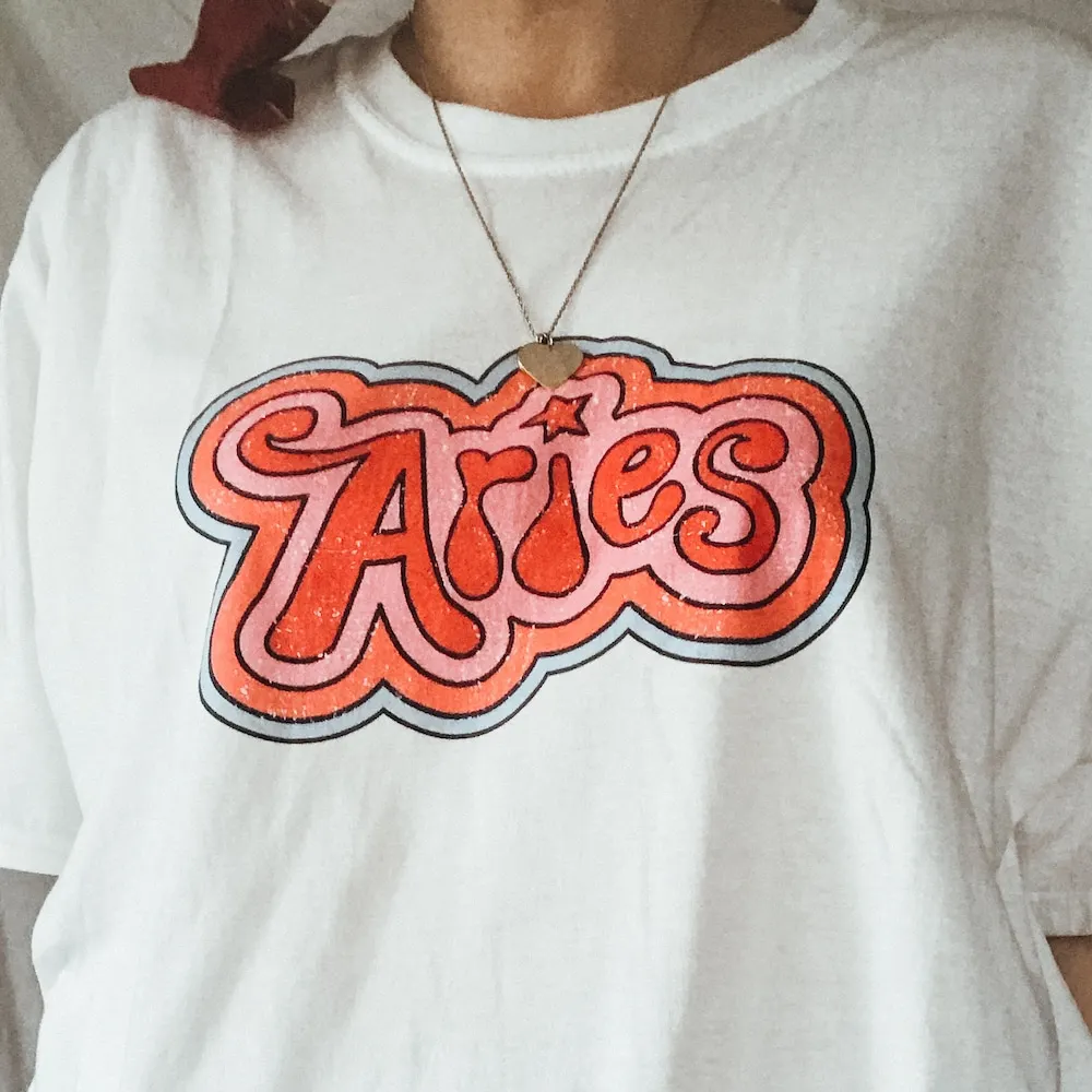 70S Inspired Astrology T Shirt Retro Aries Virgo Zodiac Present