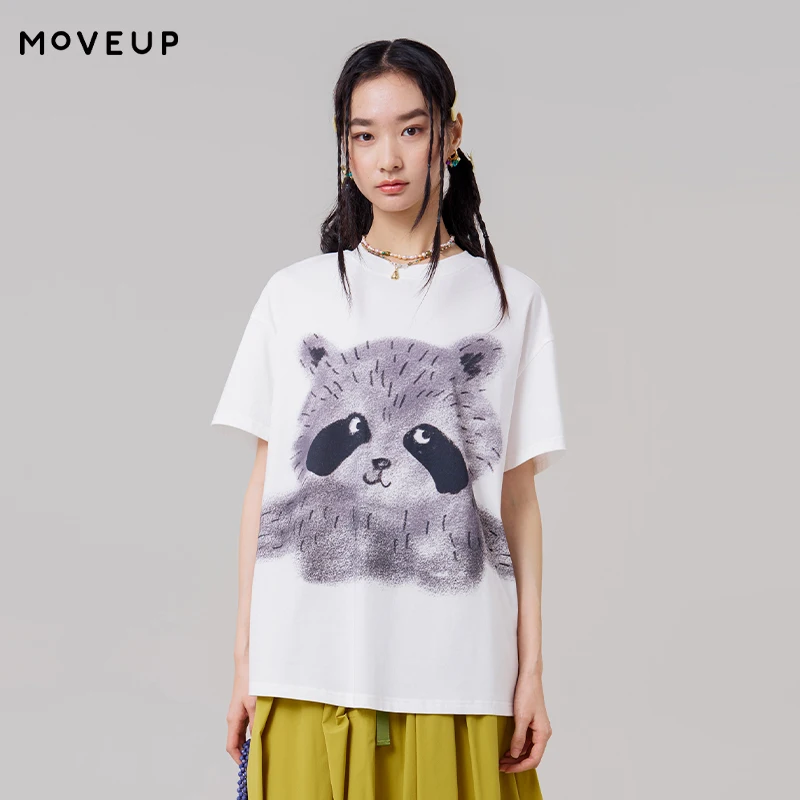 MOVEUP Office Short Sleeved Round Neck Shirt 2026 Summer New Drop Sleeves Cute Animal Printed Loose Knitted Tee Female 3ELX10560