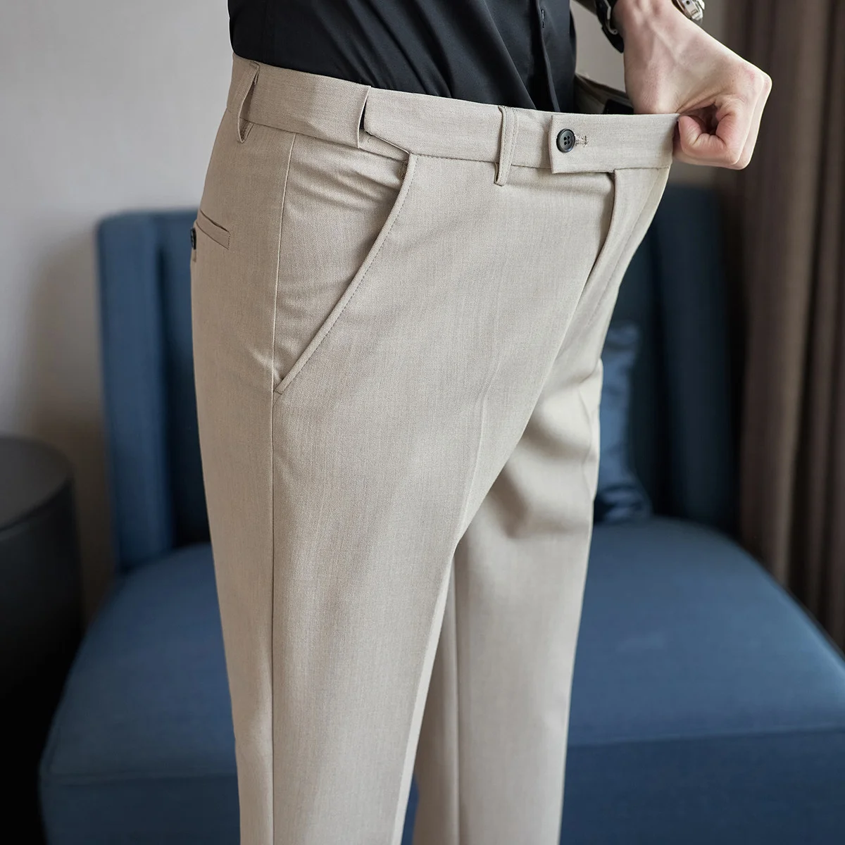 Plus Size 40 38 Men Elastic Waist Solid Color Suit Pant 2026 Formal Slim Wedding Pants Mens Fashion Casual Social Dress Trouser view 2