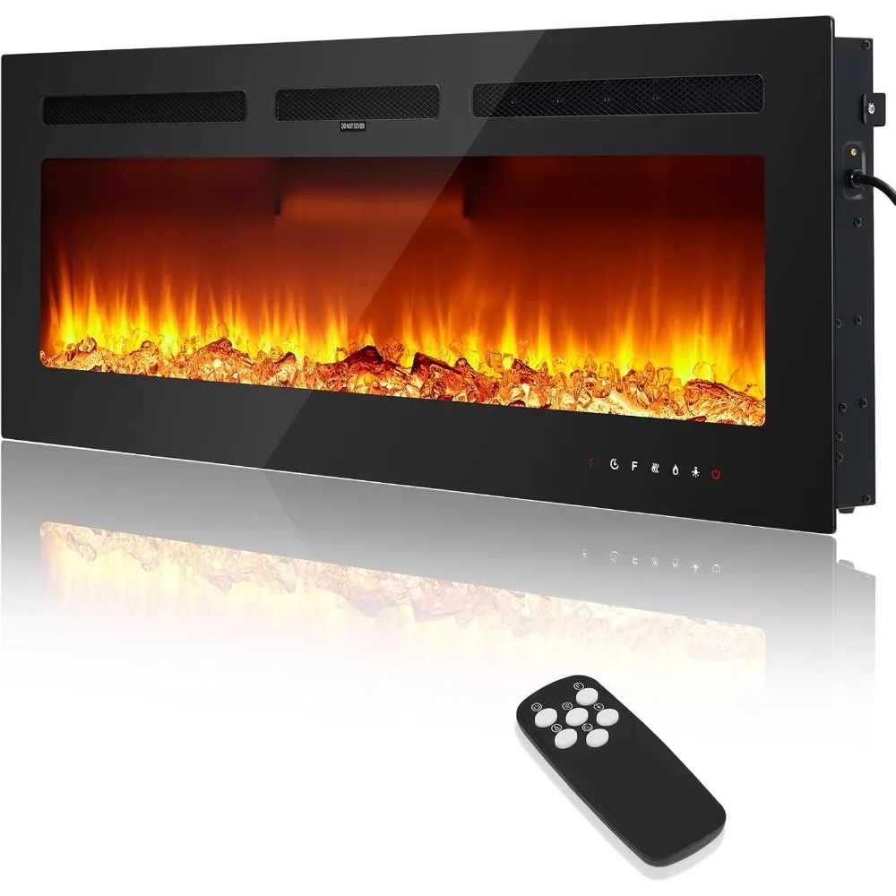 

Electric Fireplace Wall Mounted and Recessed with Remote Control, 120V/1500W Ultra-Thin Wall Fireplace Heater W/Timer Adjusta