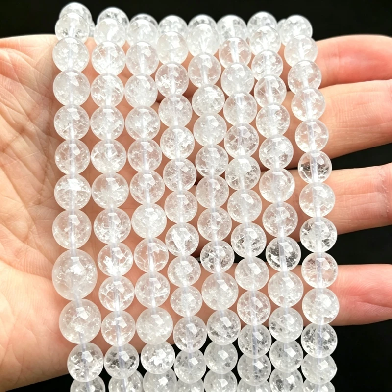 Natural White Rock Quartz Beads Round Loose Spacer Crack Crystal For Jewelry Making Bracelet Necklace DIY Handmade Accessory