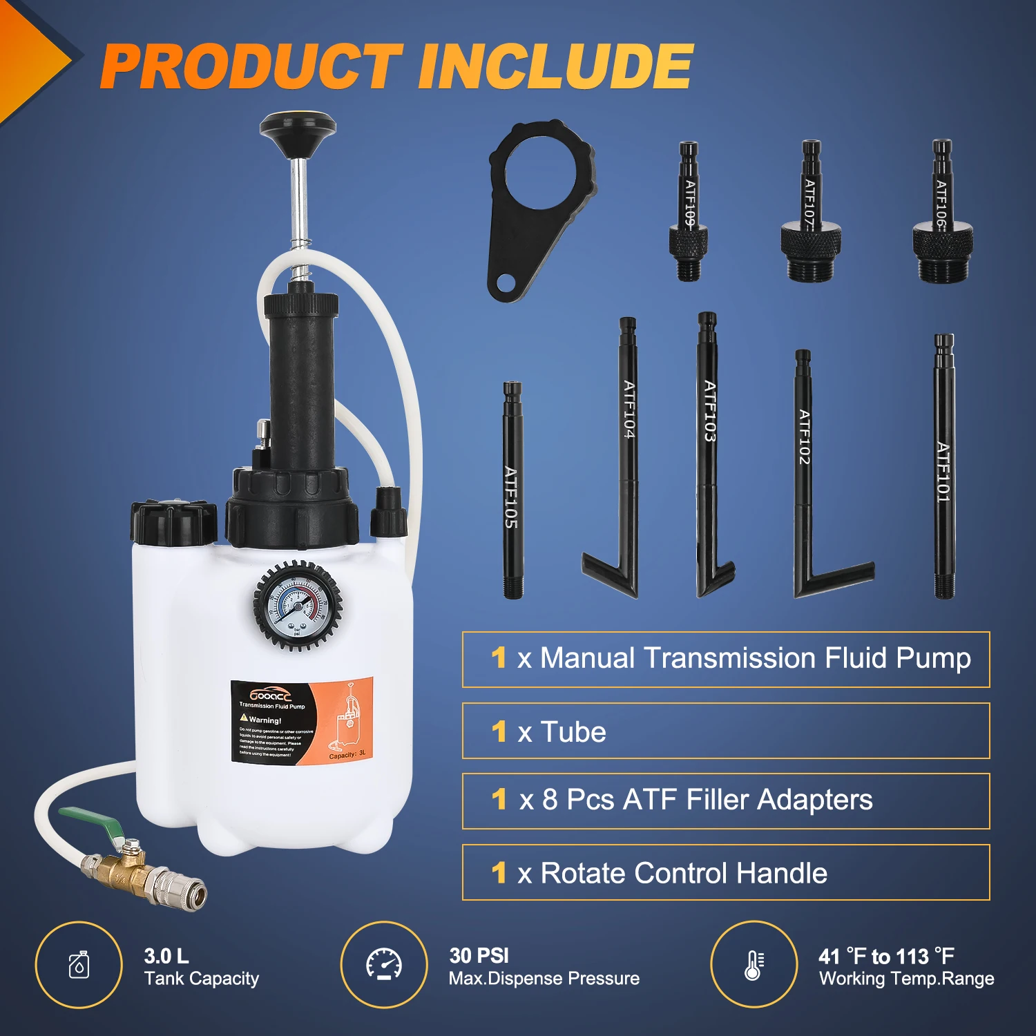 NiLight Transmission Fluid Pump Kit 3L Automotive Manual Oil Pump Extractor ATF Refill Dispenser Transfer Pump with 8 ATF Filler Adapters Oil Filling Filler Manual System Fluid Extractor Pump Tool Kit
