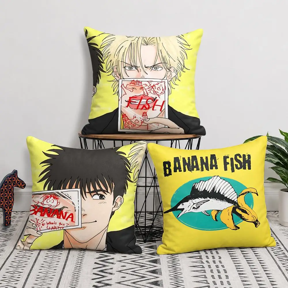 B-BANANA FISH Anime Cushion Cover Silky Short Plush Invisible Zipper Dustproof Sofa Pillow Case For Home Decor