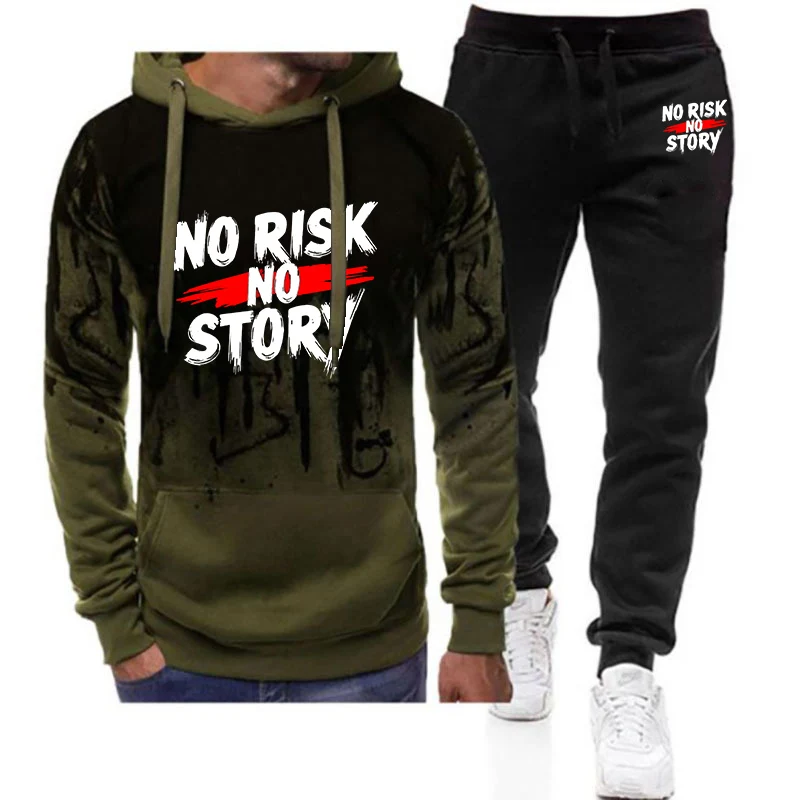 2025 Spring Autumn Streetwear Pattern Men's New Gradient Color Sets Bold Letter Hooded Sweatshirt Tops+Pants Suit