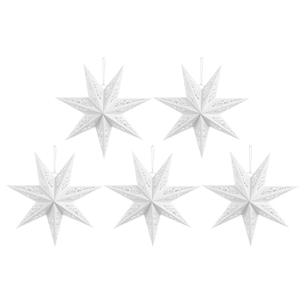 

5Pcs Christmas Paper Star Lanterns Hanging Star Lampshades Holiday Wedding Window Display Decorations Romantic Paper Lights