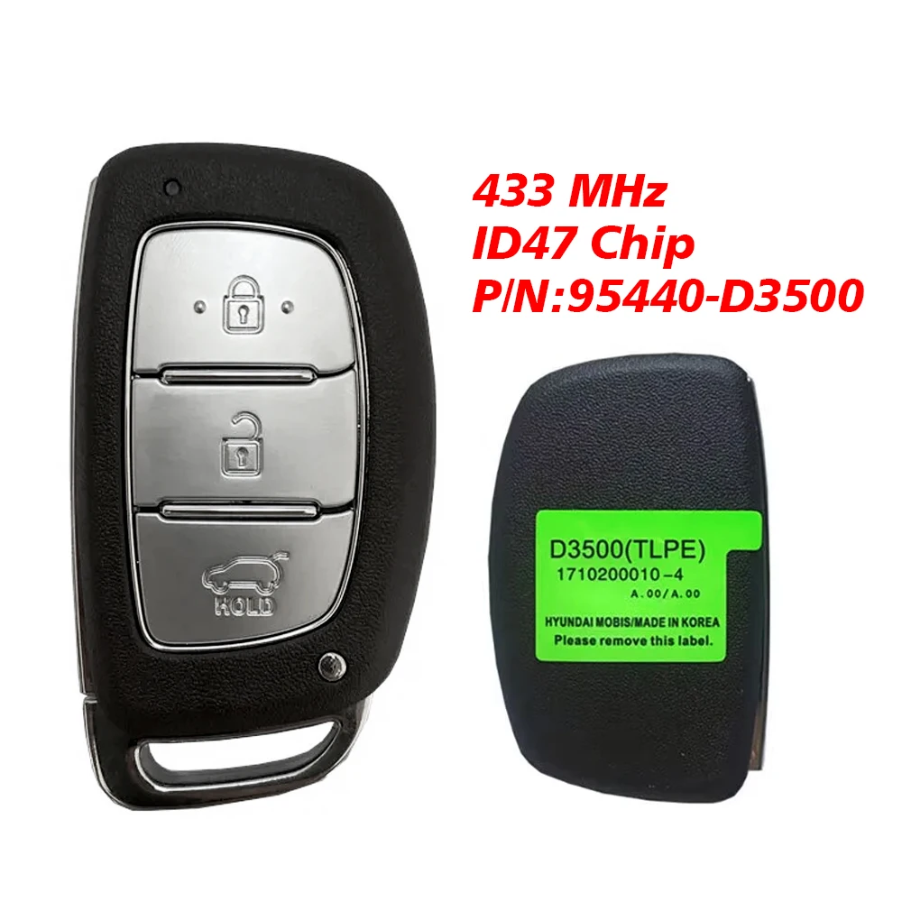 

CN020130 Aftermarket Part Number 95440-D3500 For Hyundai Tucson 2019 Smart Remote Key 3 Buttons 433MHz ID47 Chip