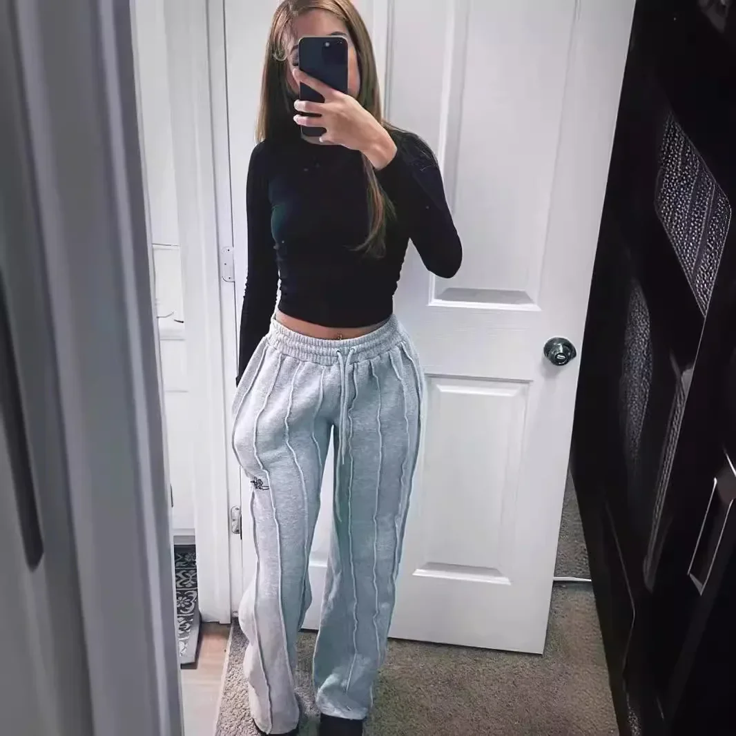 ربيع وصيف جديد السراويل عارضة اللون الصلبة. السيدات تصميم بسيط مرونة الخصر الرباط فضفاض الضغط مطوي السراويل واسعة الساق