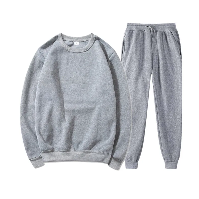 Sweatshirt Couple Two-piece Set Casual Sports Hoodie Suit Women Autumn Winter Fleece Warm O Neck Top + Trousers 2-piece Outfit