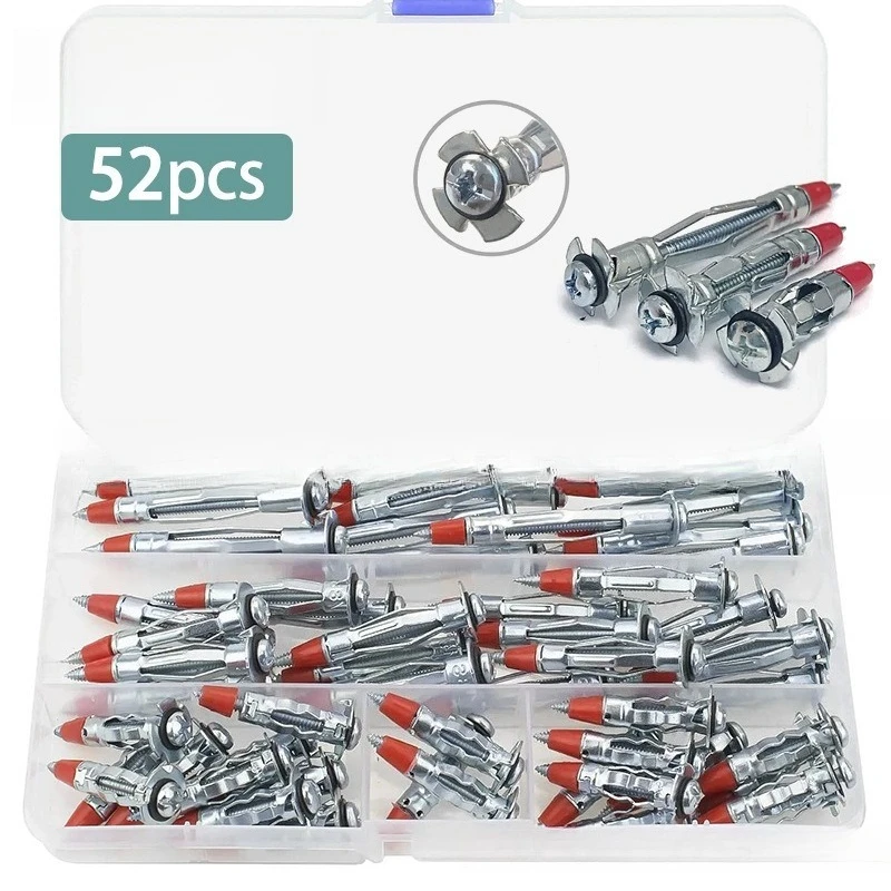 52Pcs Galvanized Hollow Wall Drive Anchors Kit Cross Head Self Tapping Expansion Screws Fastener Assortment
