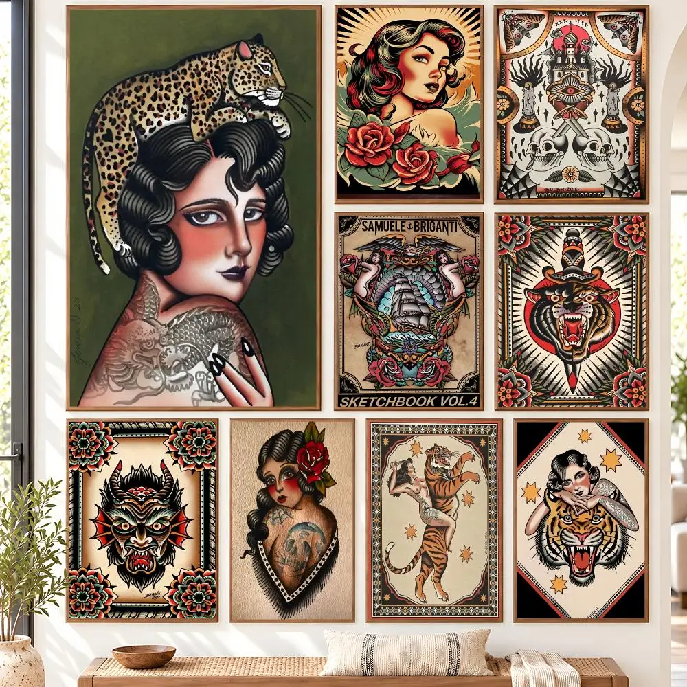 Quiet Wild Devils Colorful Savage Tattooed Poster Self Adhesive Matte Wall Art Removable Home Room Decoration