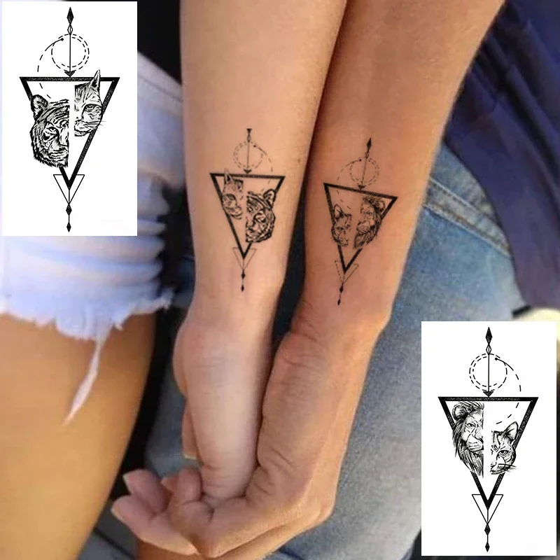 Tattoo Stickers Tiger Lion Leopard Triangle Circle Element Fake Tatoo for Women Men Arm Hand Temporary Waterproof Body Art