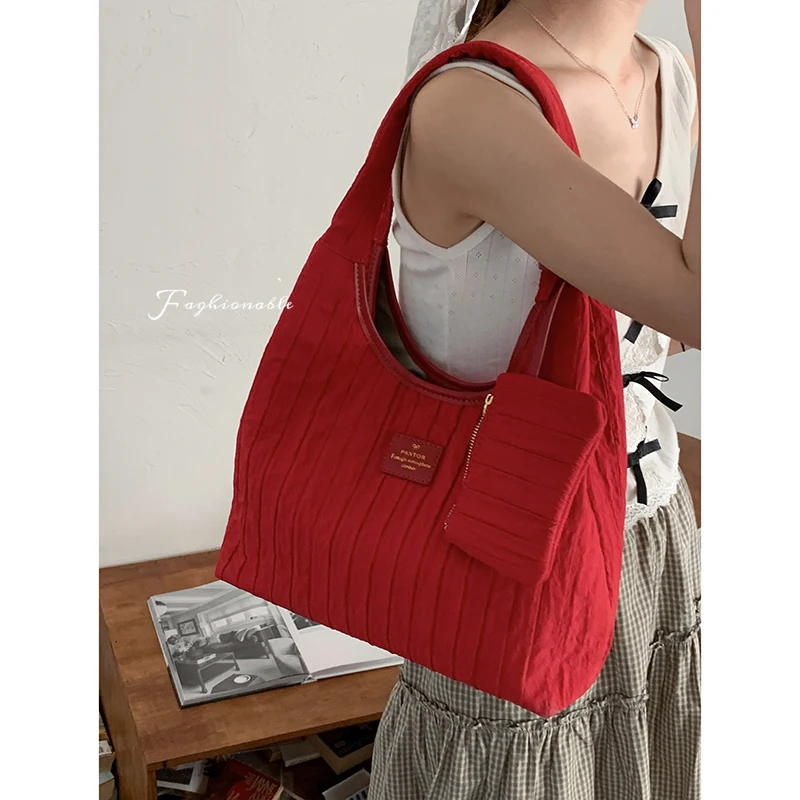 

College Style Nylon Canvas Bag for Women 2025 New Korean Niche Underarm Large Capacity Tote Bags