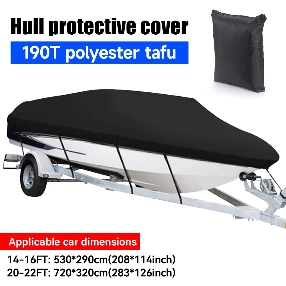 

Black 190T Yacht Boat Cover 14-22FT Barco Boat Cover Anti-UV Waterproof Dustproof Heavy Duty Marine Canvas Boat Accessories