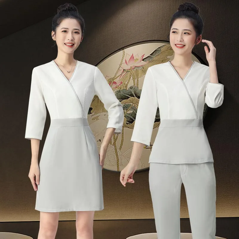 2024 Beauty Salon Spa Female Work Clothing Hotel Reception Work Clothes  Uniform Sauna Foot Bath Uniforms Salon Uniforms S-3XL