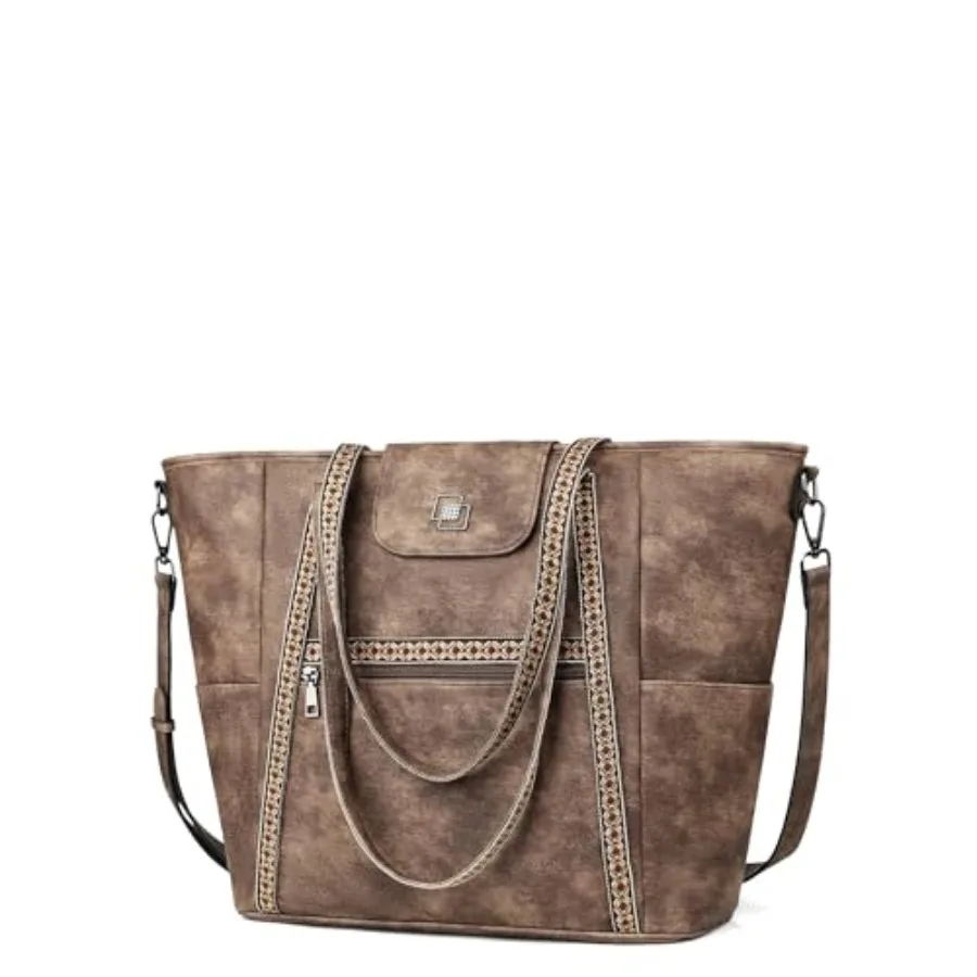 

FADEON Large Laptop Tote Bag for Women Designer Leather Laptop Bag Fashion Travel Backpack Purse Shoulder Handbag