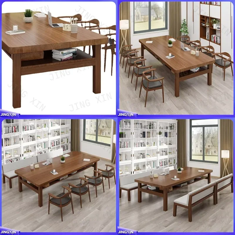custom for Nordic solid wood double layer conference table office staff negotiation training meeting desk furniture