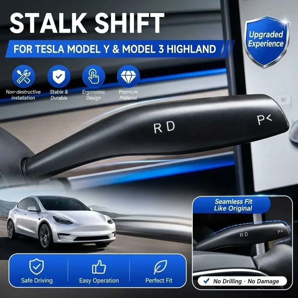 For Tesla Model 3 Highland Model Y Juniper Gear Stalk Shifter Cover, Drive Reverse Park Control Trim, No Drilling Required