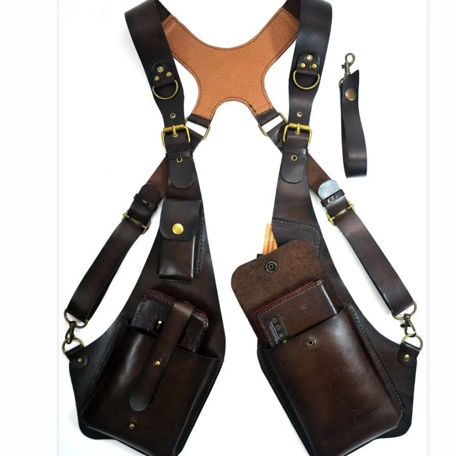 

New European American Vintage Leather Suspender Bag Unisex Armpit Crossbody Bag Outdoor Portable Square Phone Bag