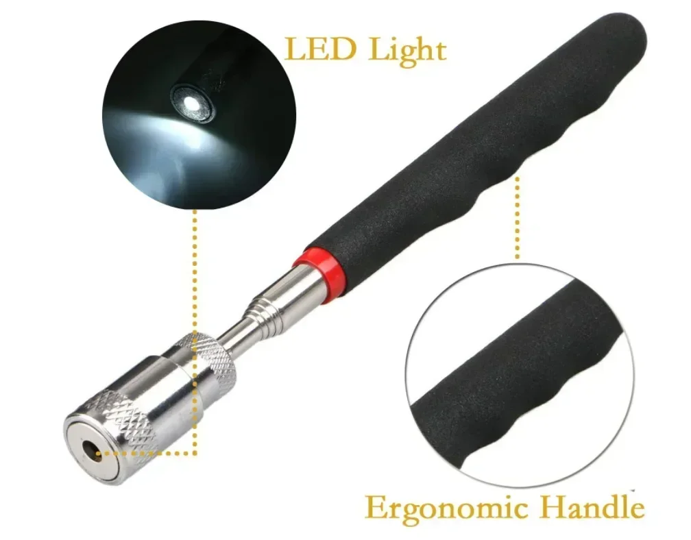 Tool DIY Strong Magnetic Metal Screw Suction Rod Pick-up Tool Telescopic Magnetic Iron Suction Rod with LED Light Metal Pick-up