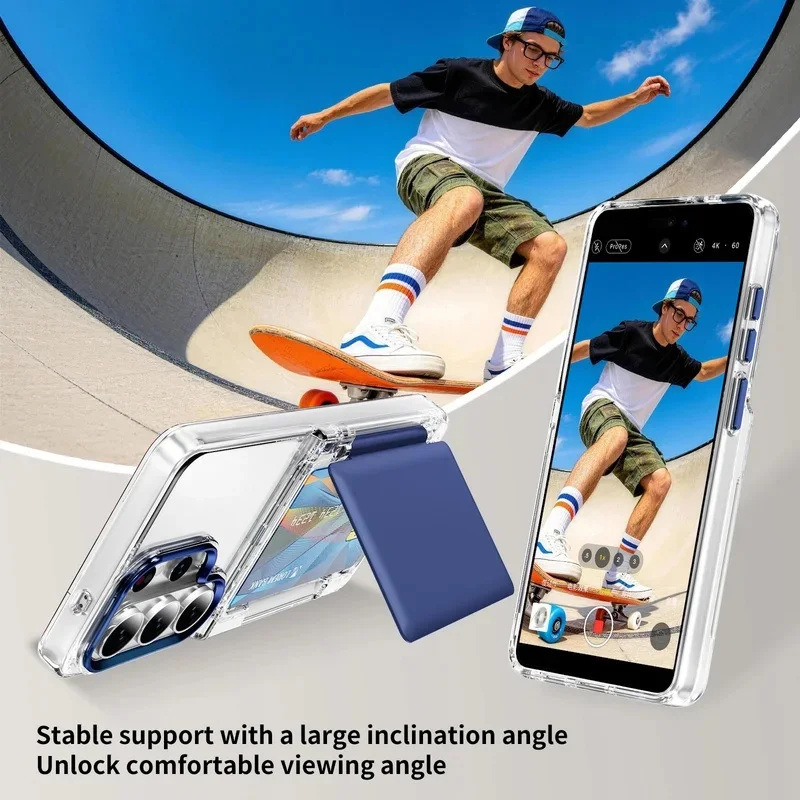 Transparent Shockproof Wallet Phone Case with Bracket  For Samsung galaxy S26 S25 S24 S23 S22 Ultra Card Slot Holder Hard Cover