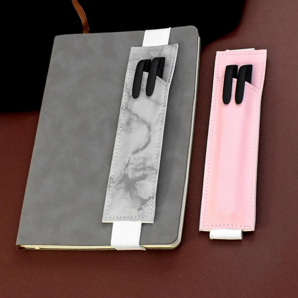 Notebook Pen Holder Pen Sleeve, elástico ajustável, bolsa de lápis de couro falso, capas de folhas soltas, clipes