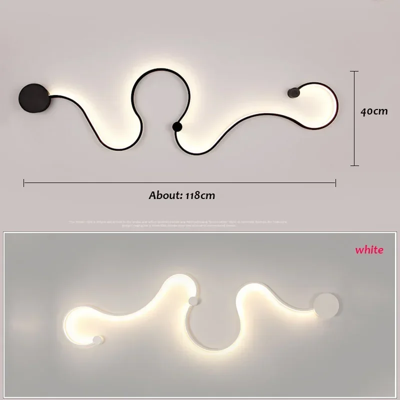 Simple Linear Wall Lamp LED Snake Shaped Decorative Light Three Color Dimming Indoor Lighting Bedside Lantren for Living Room