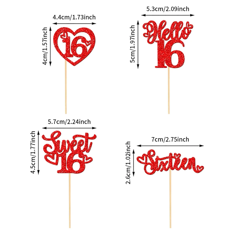 NUBECOM 24 Stück Sweet 16 Kuchendekoration Glitzer Hello 16 Cupcake-Topper Sixteen Happy 16th Cupcake-Dekorationen Geburtstagstorten-Aufsätze – Detail 4
