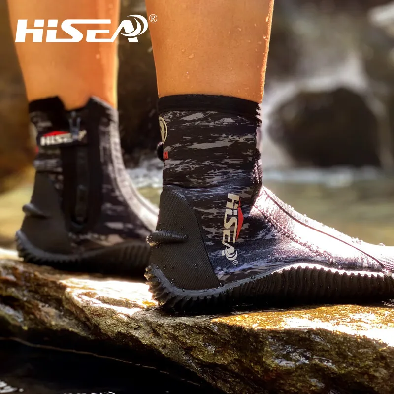 Hisea 5MM HIgh Boots SCR Neoprene Warm Winter Water Sport Surfing Fishing Scuba Diving Shoes Anti Scratch Beach Boots Shoes