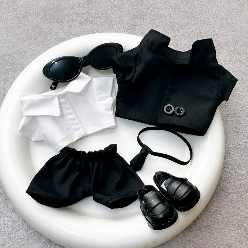 

Clothes For Labubu Dolls 1st 2nd 3rd Generations 15cm 17cm Cool Black Suit Set With Black Leather Shoes For Party Styling