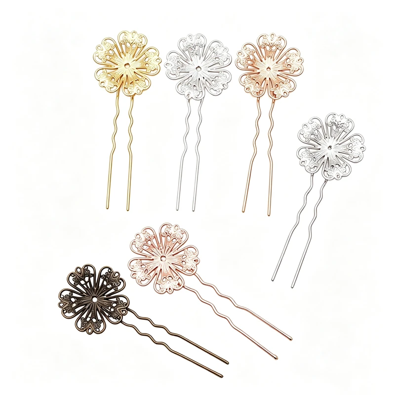 BoYuTe Custom Made (200 Pieces/Lot) Filigree Flower U-Fork Hair Pins Antique Chinese Hairforks for DIY Hanfu Headpiece Making