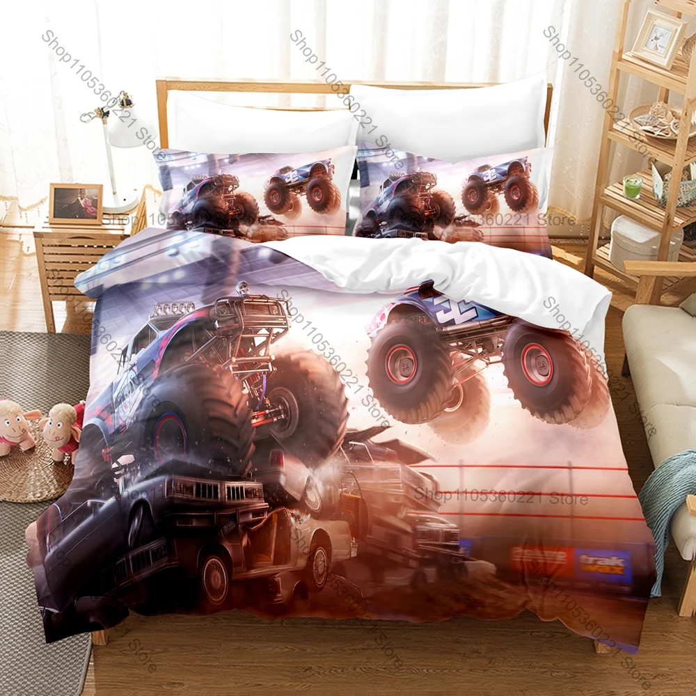 Cool Colorful Big Foot Grave Digger Monster Jam Truck Poster Duvet Cover Set 1 Quilt Cover 2 Pillowcases For Boys