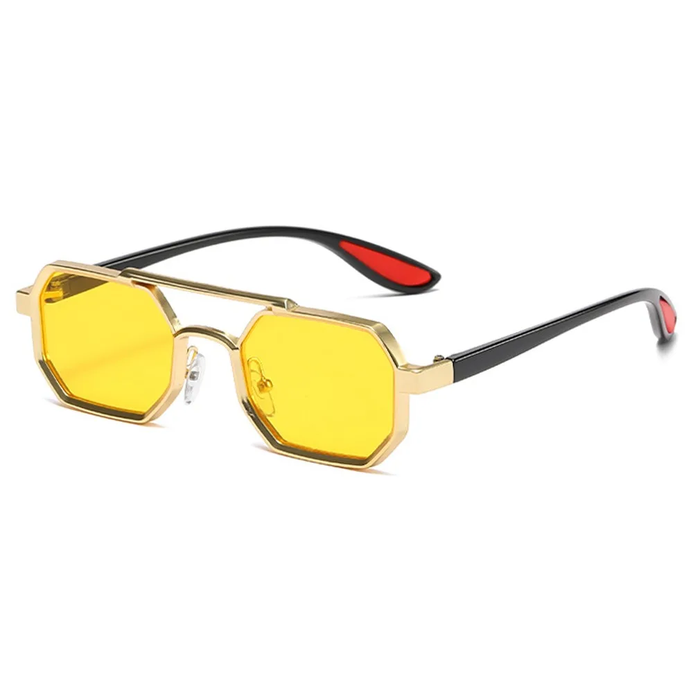 Fashion Metal Polygon Sunglasses Retro Punk Men's Shades Designer Trendy Double Bridge Sun Glasses UV400 Street Wear Eyewear