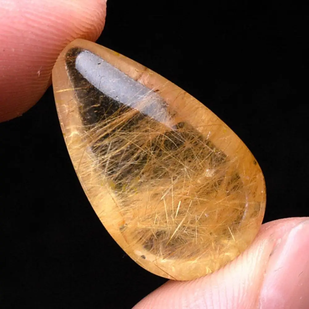 Jewelry Polished Pendant Rutilated Quartz Natural Hair Crystal Yellow Hairstone Healing Stone