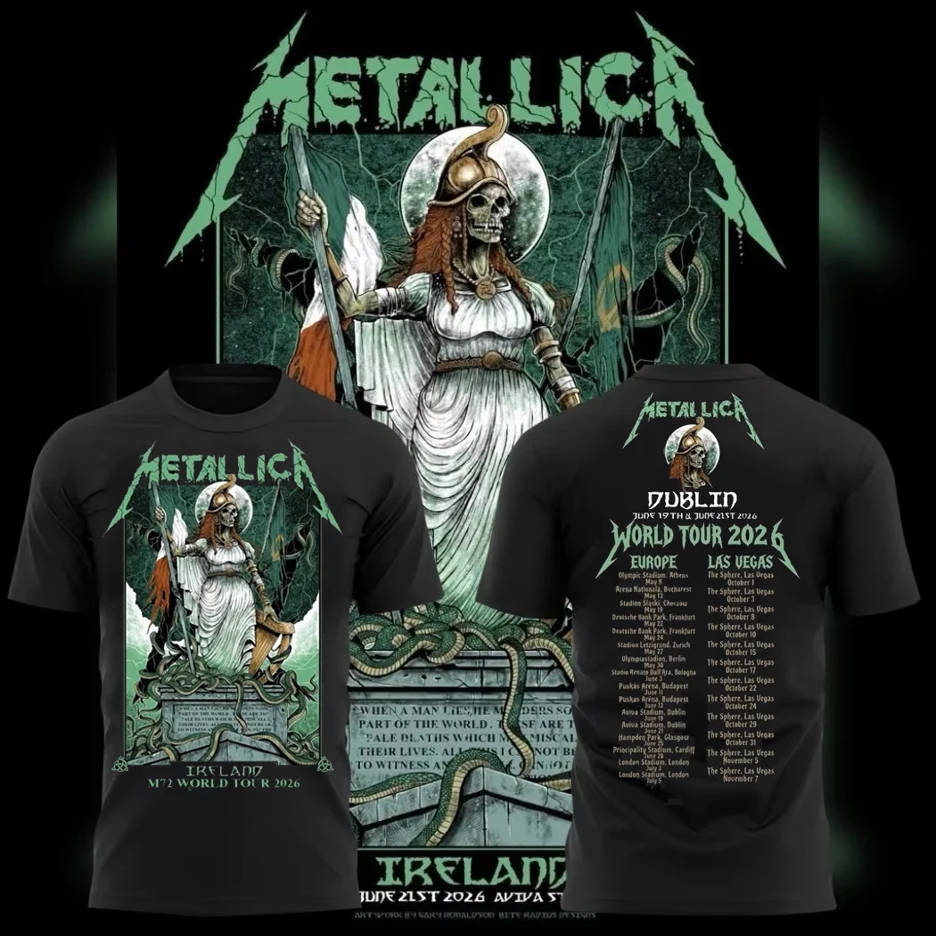Metallica Band M72 World Tour Dublin Ireland 2026 T-shirt Men and Women Cotton Y2K Clothing Fashion Round Neck Short Sleeved Tee