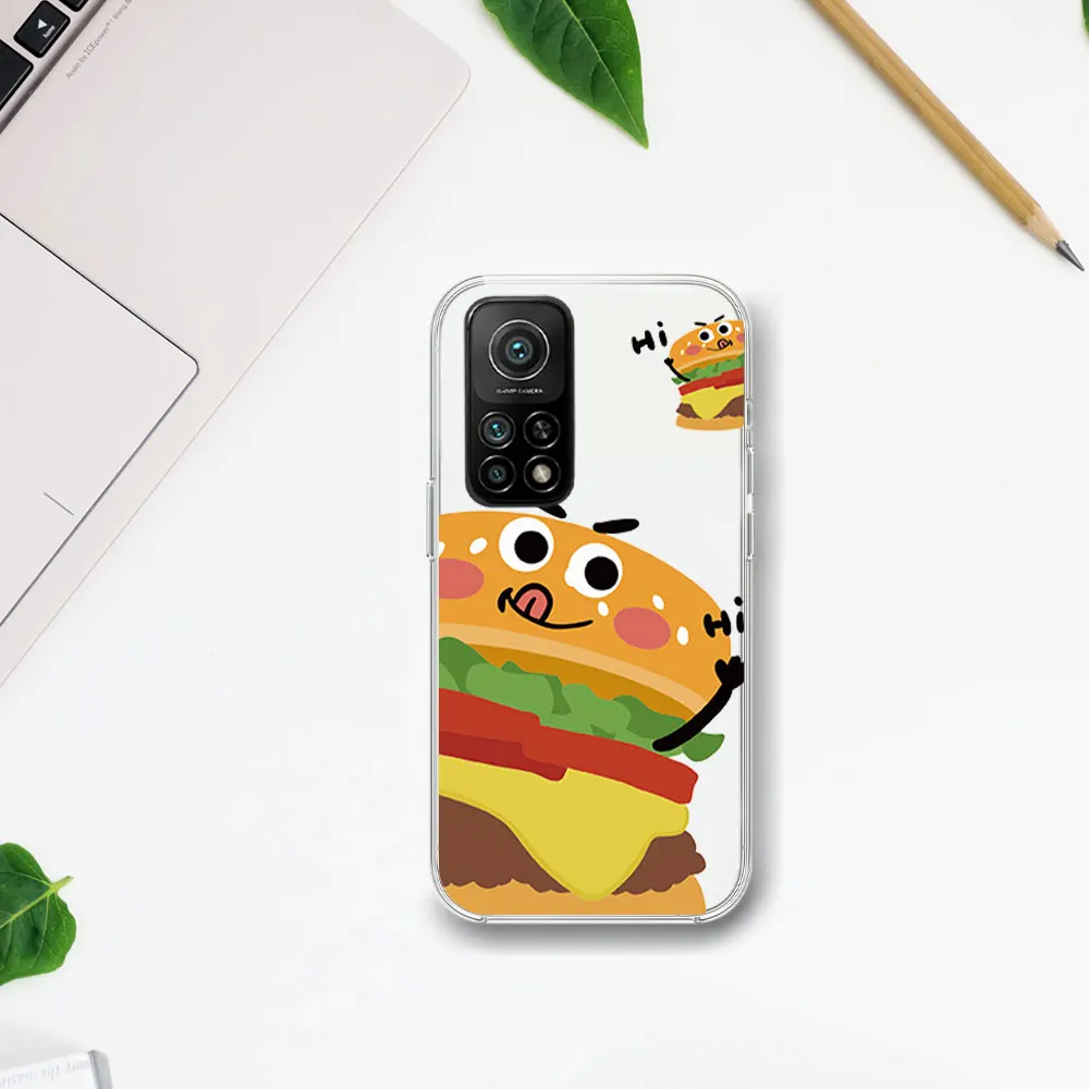 Cute Cartoon Hamburger Transparent Phone Case For Samsung S21 S22 S23 S24 PLUS ULTRA  A04 A14 A23 A31 A34 A35 5G Shell