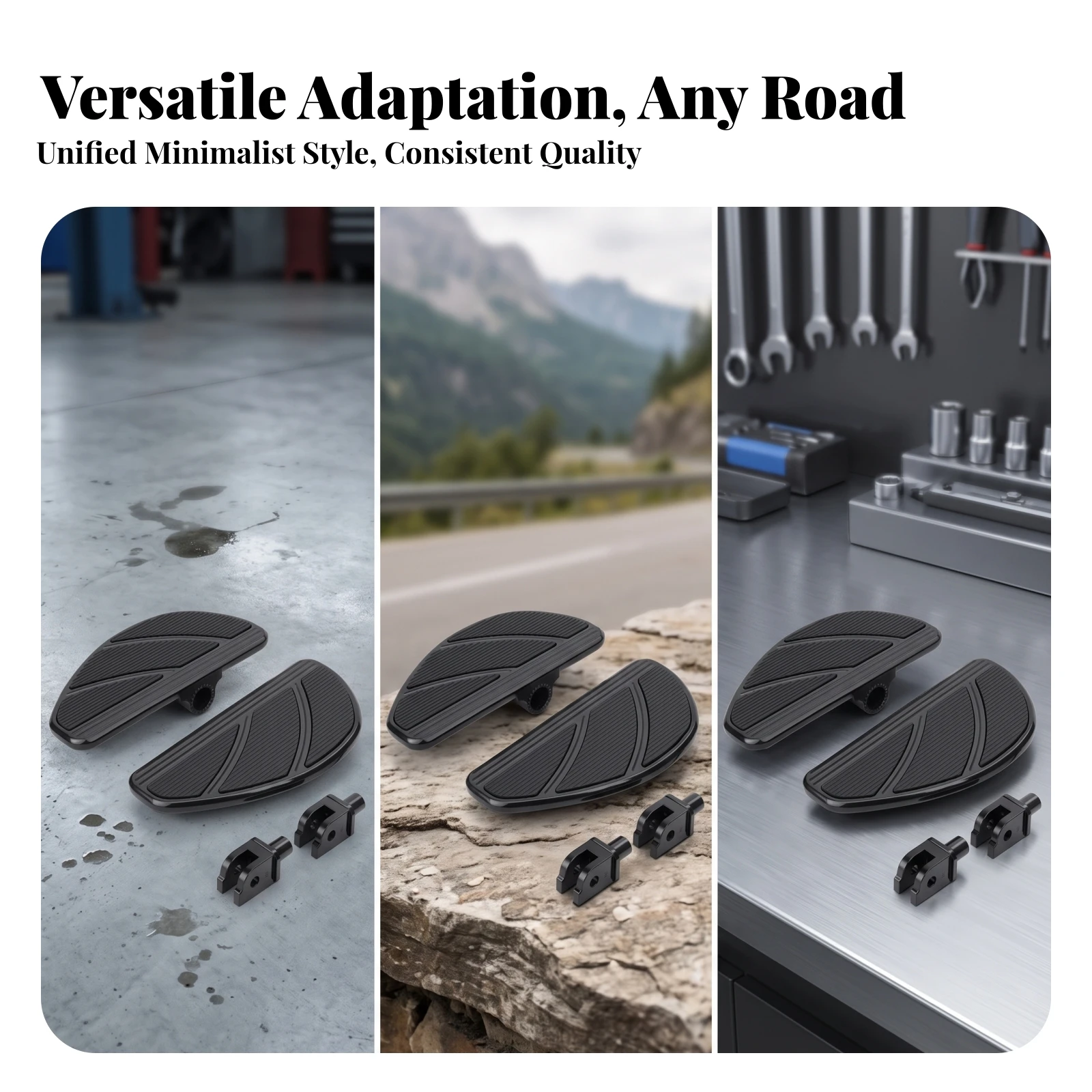 Motorcycle Footboards with Mounting Brackets Wide Footboards with Mount Bracket Footrests Ribbed Hardware Corrosion-Resistant