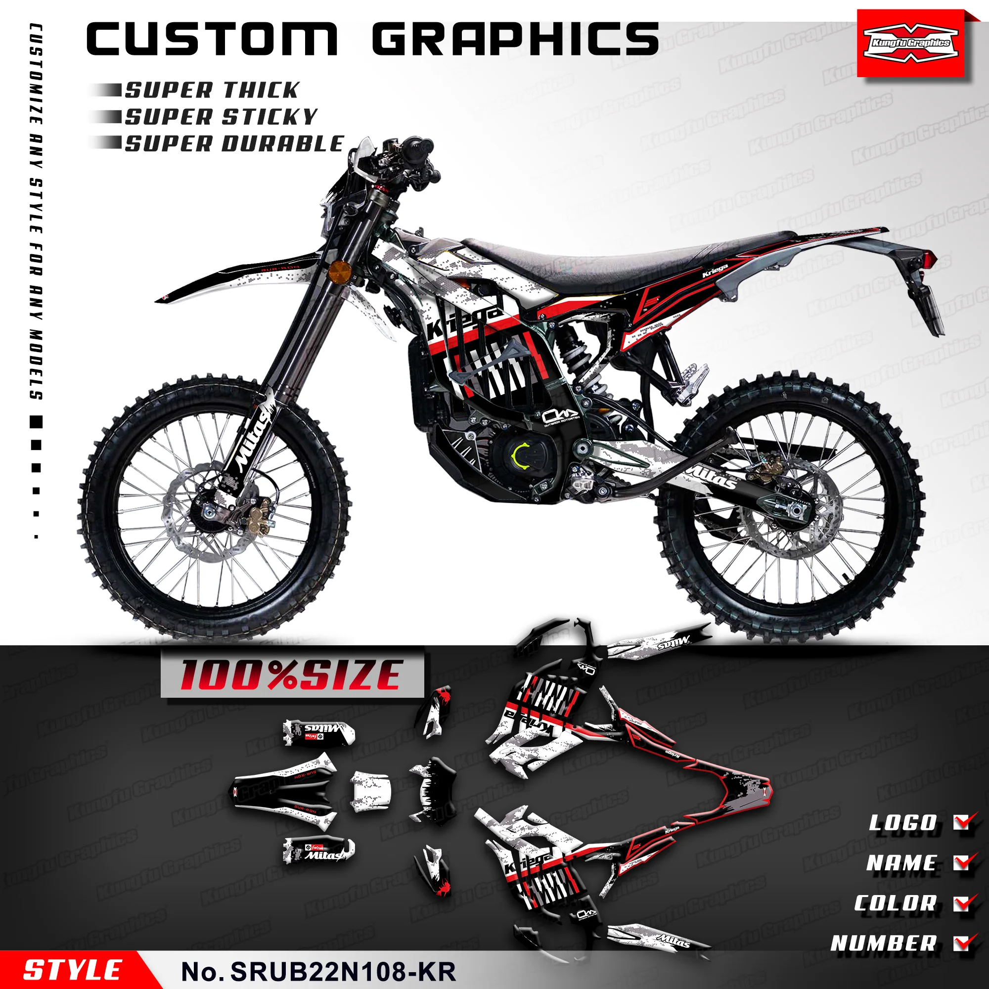 

KUNGFU GRAPHICS Custom Motorcycle Graphics Stickers Complete for Ultra Bee Dirt eBike, Accessories, SRUB22N108-KR