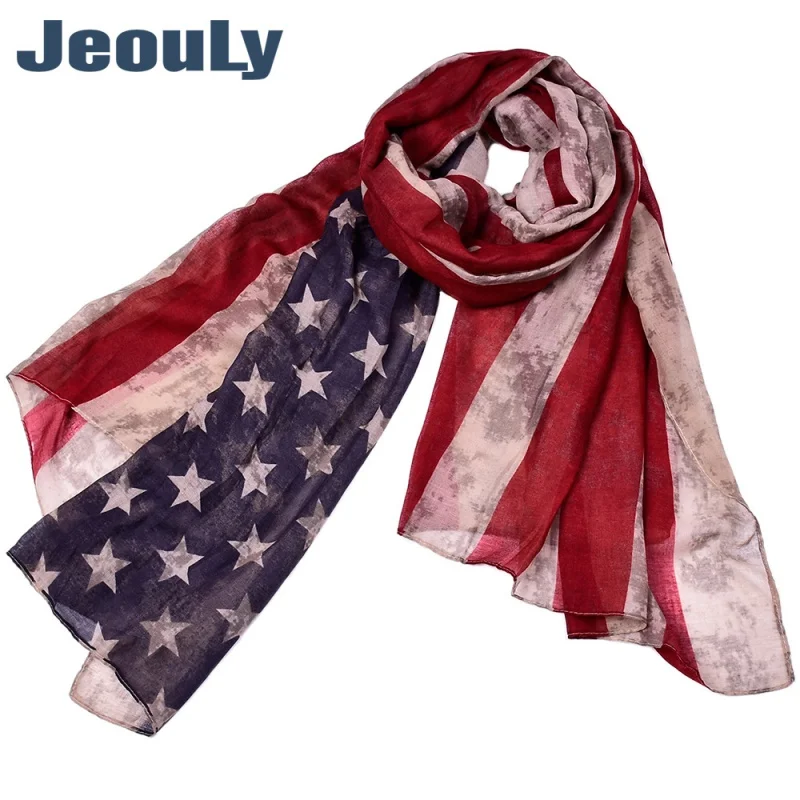 

2017 Foreign Trade Retro Star Stripes Scarf Ladies Positioning American Flag Printing Bali Yarn Scarf Wholesale