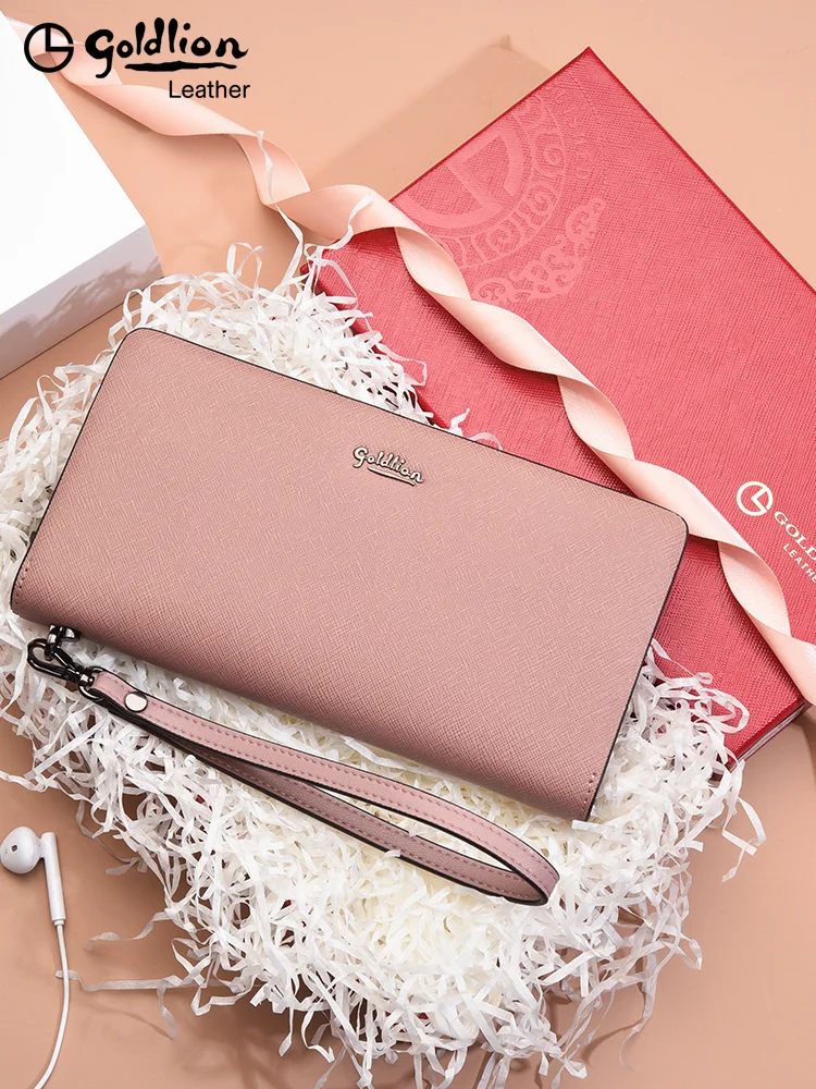 Original Goldlion Luxury Designer Purse Female Leather Long Ladies Clutch Bag New Fashion Simple Zipper Multifunctional Handbag