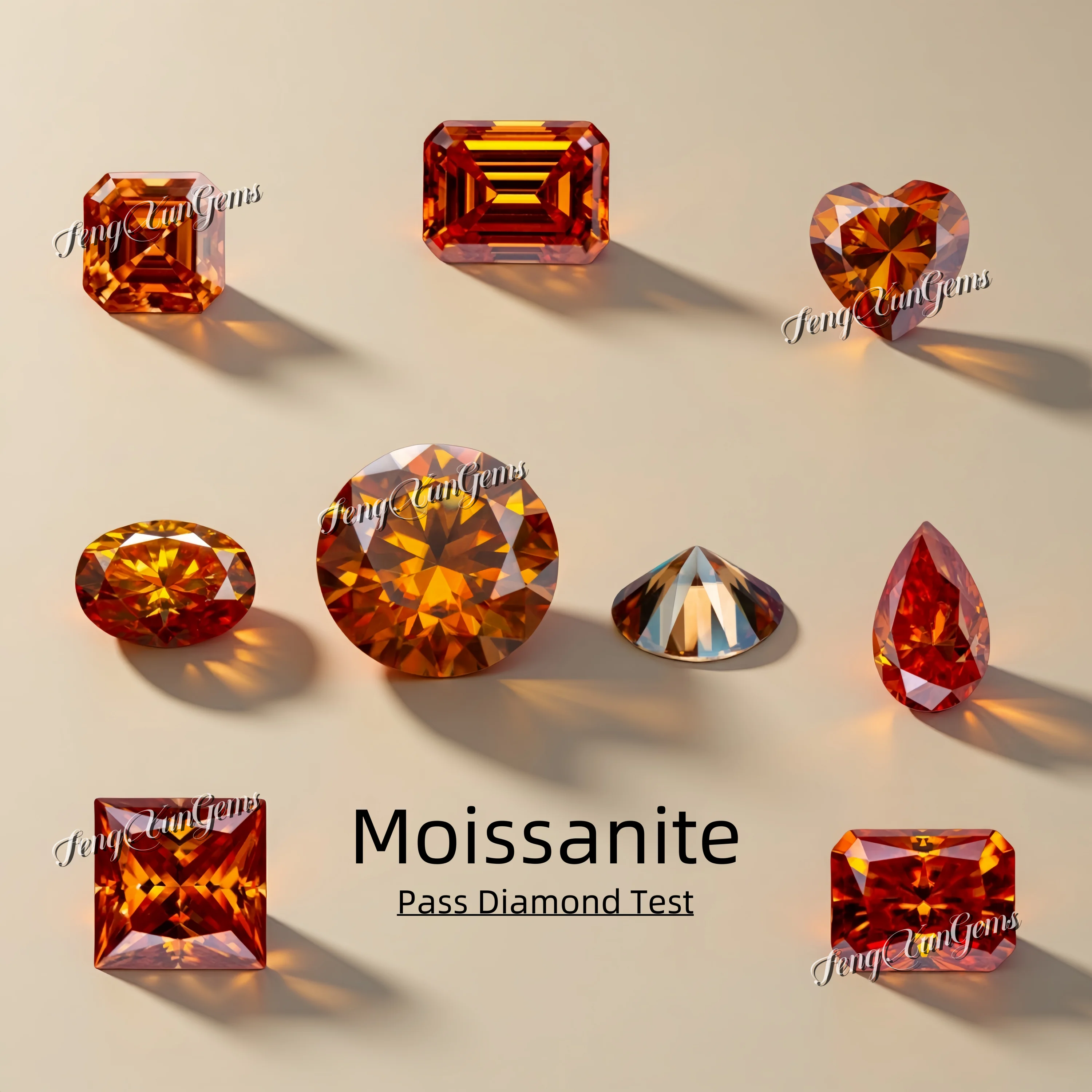 Orange Moissanite 0.5~5ct With GRA Certificate Lab Grown Loose Gems Emerald/Round/Pear For Romantic Gift or For Inlay