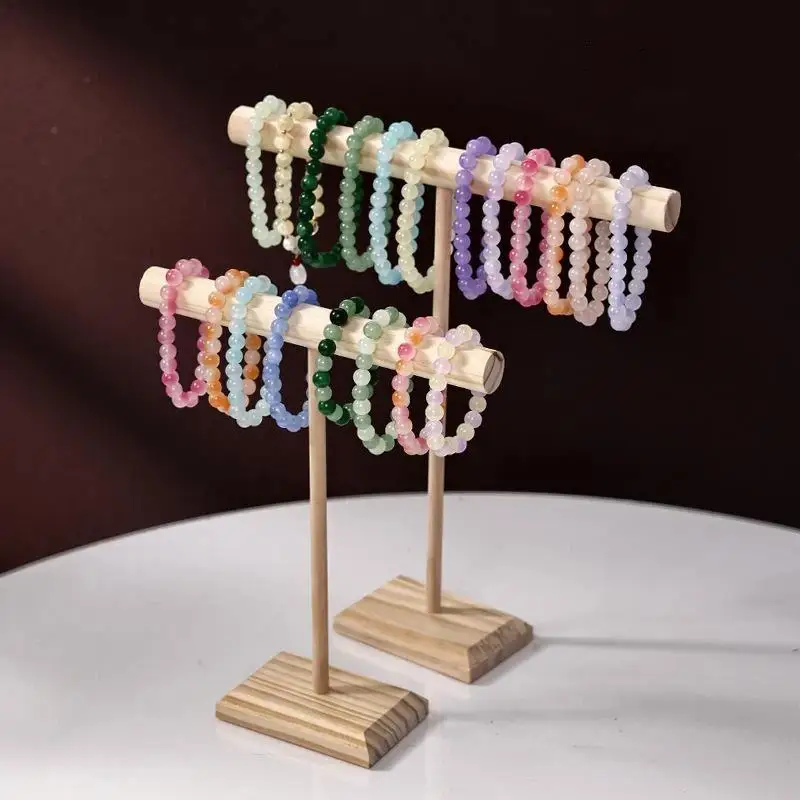 Wooden Jewelry Bracelet Storage Display Chain Watch T-Bar Rack Organizer Hard Stand Holder Jewelry Display Bracelet Display Rack