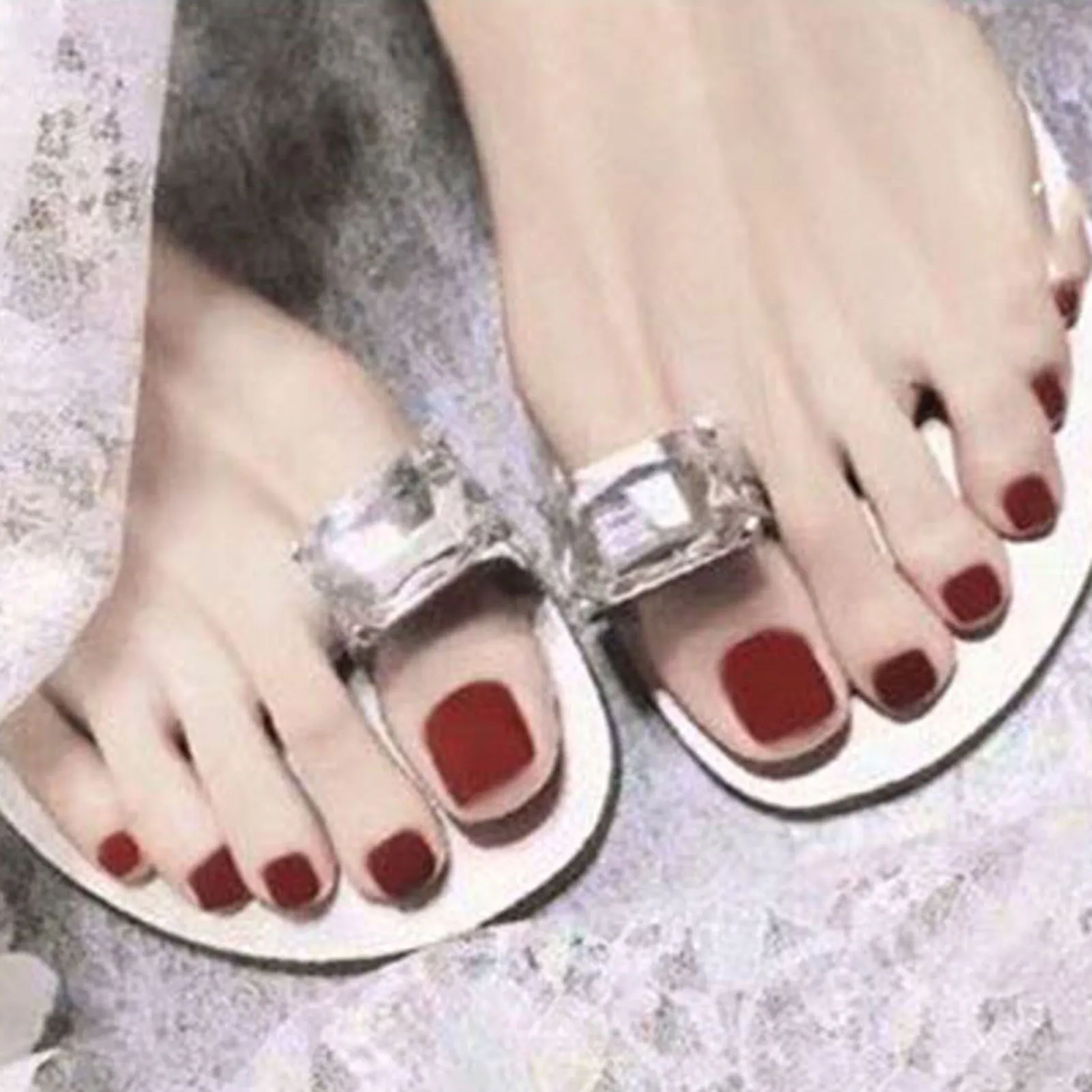 Solid Color Matte Short Fake Toenails Ultra-flexible Long Lasting Fake Nails for Daily and Parties Wearing