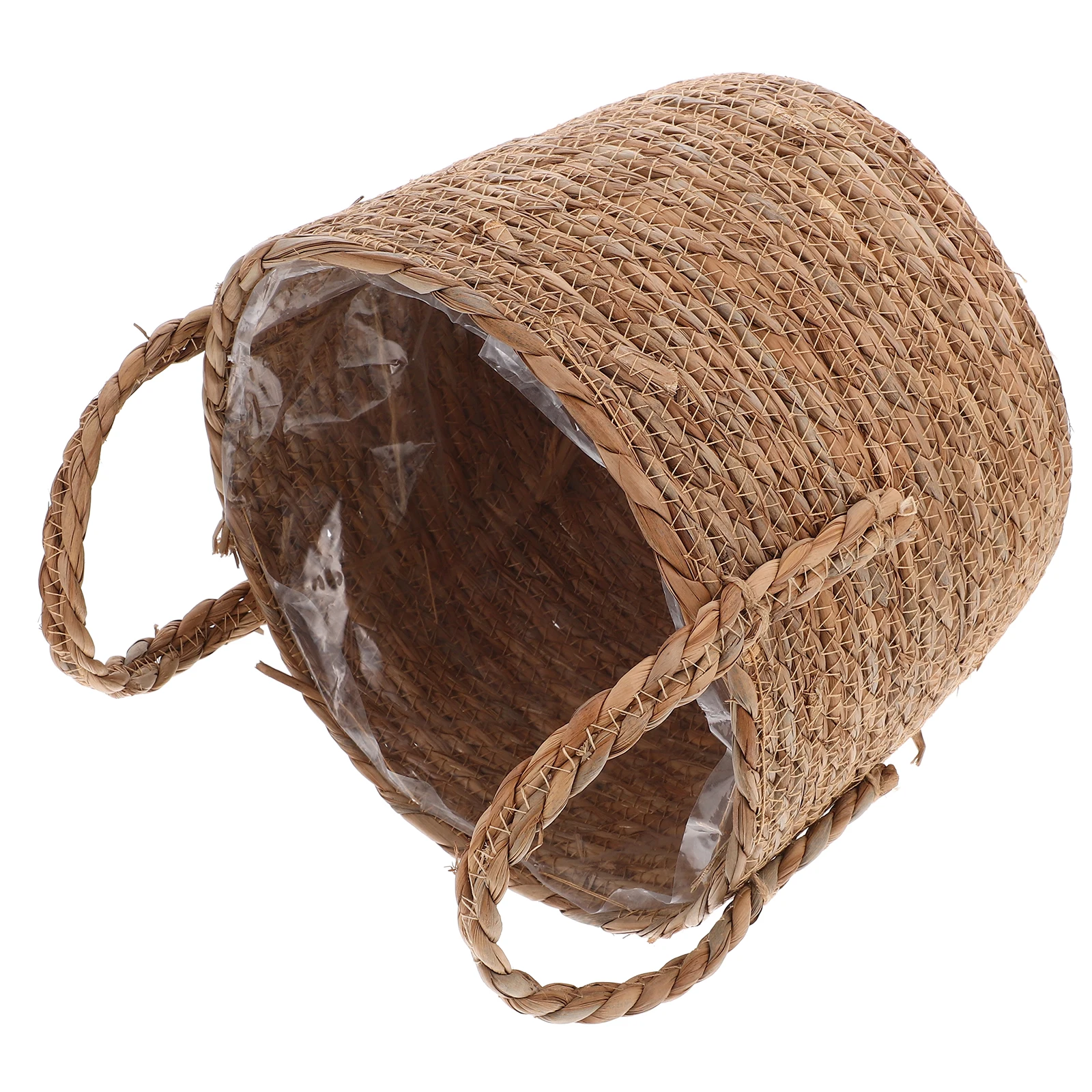 

Seagrass Flowerpot: Handwoven Boho Planter Basket With Handles For Indoor Plants Storage Vintage Tall Planter Retro Flower Vase