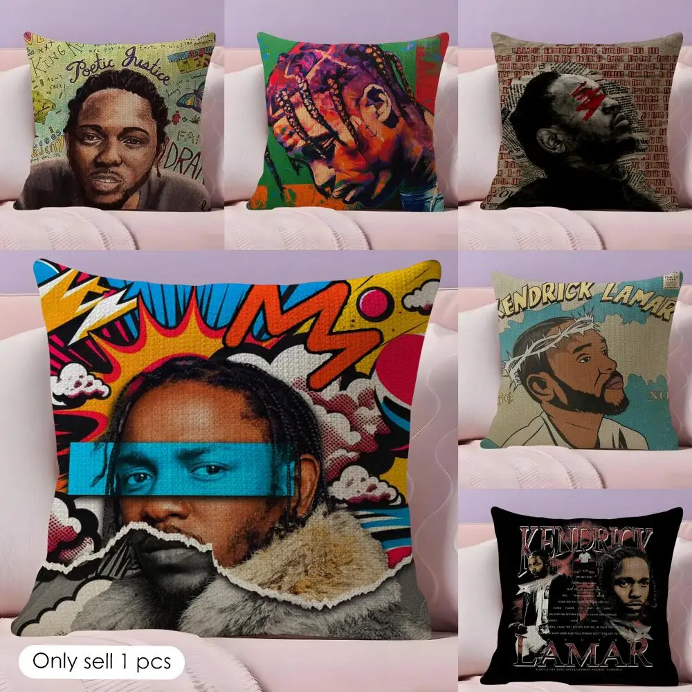 K-Kendrick L-Lamar Cushion Cover Summer Coolness Linen Fabric Double-Sided Printing Pillow Case Sofa Home Decor Gift
