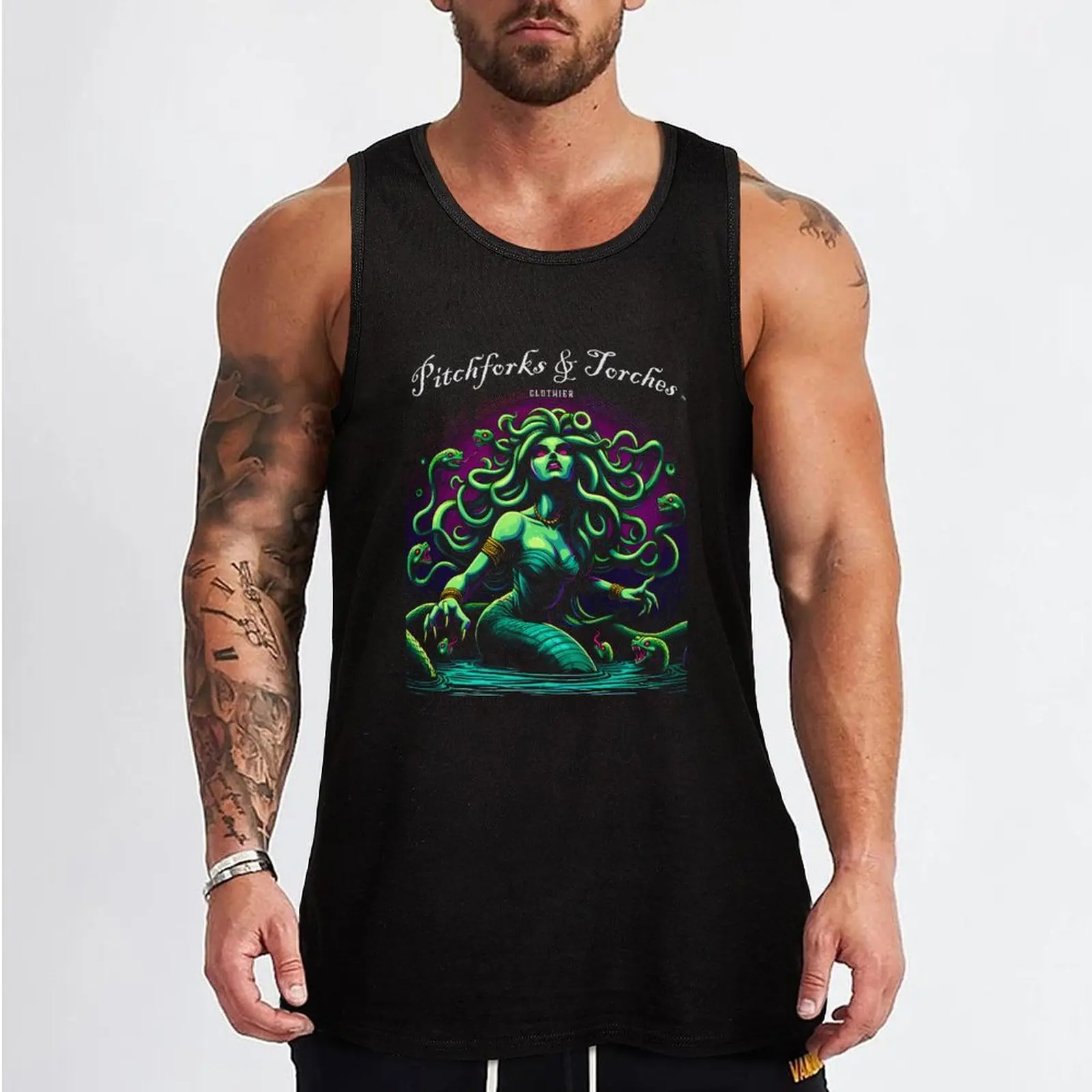 Pitchforks & Torches tm - Stare of Stone Tank Top t-shirts man T-shirt male Sportswear for men