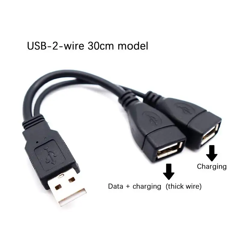 USB 2.0 Splitter Y Cable 1 Male to 2 Female Extension Cord Power Adapter Converter for PC Car Data Transmission Charging