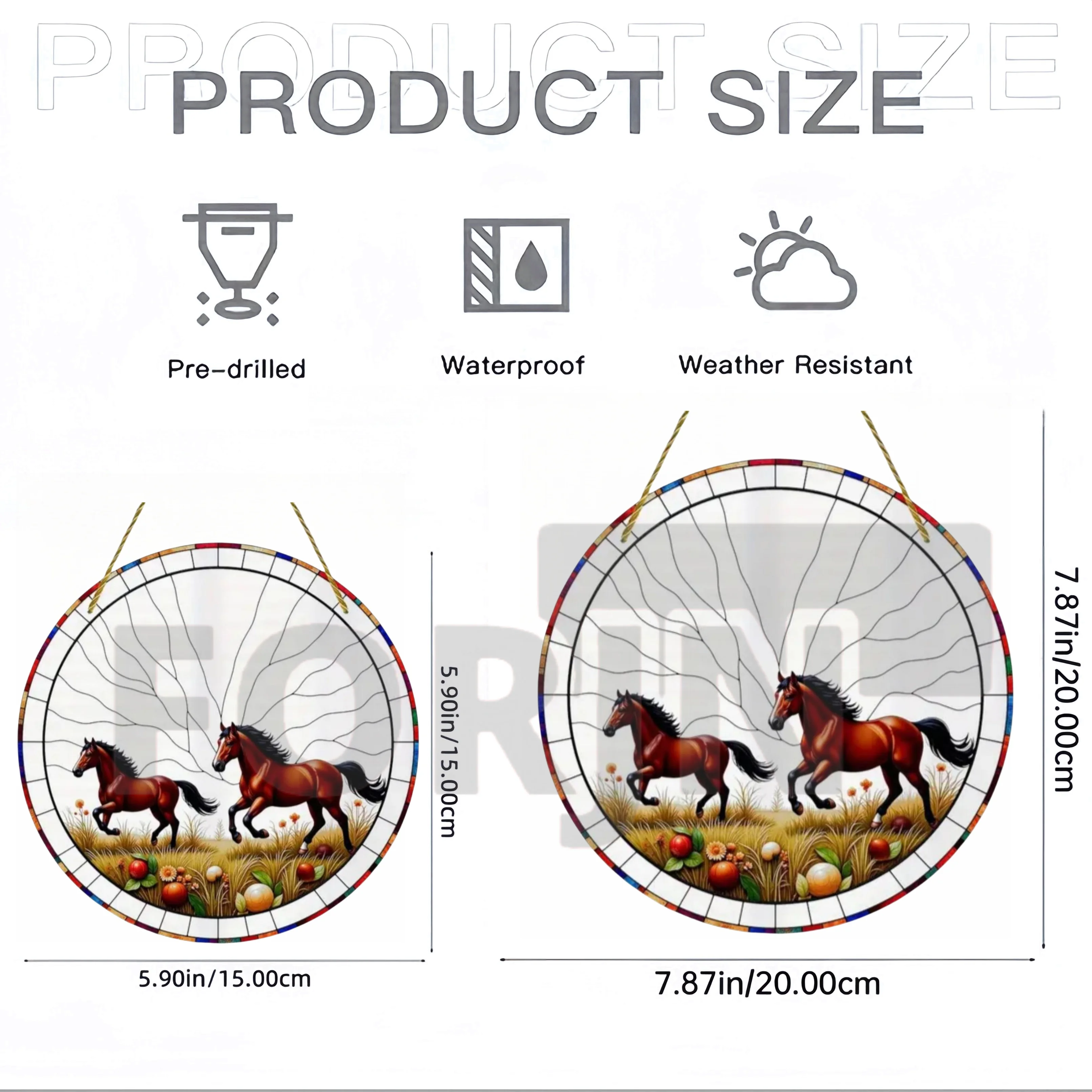 Animal World Wildlife Highland Cow Horse Suncatcher,round Acrylic Translucent Window Hanging Sign,Home&room,yard Farmhouse Decor