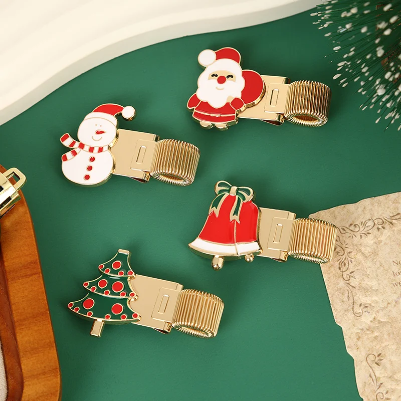 Christmas Pen Clip Santa Claus Christmas Tree Cartoon Spring Fixed Clip Student Stationery Journal Planner Accessories